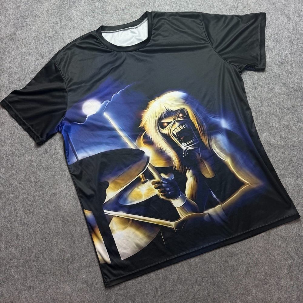 Iron Maiden AOP Eddie Shirt Mens XL Black Drummer Graphic Rock Metal Horror Tee